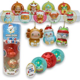 Sbabam Funny Box Doki Doki Xmas Squishy Christmas Baubles with Straps and Anti-Stress Squishy, Pack of 3, Includes Stickers, Slow Rising Kids Toy - Christmas Tree Decorations