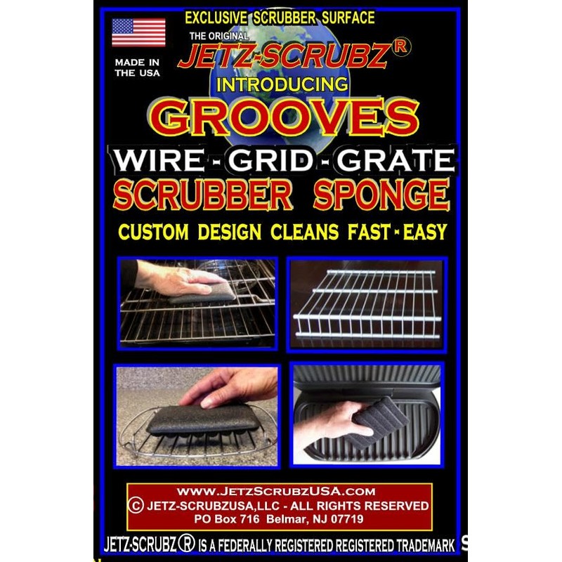 Jetz-Scrubz Grooves Scrubber Sponge - Cleans Wire Racks & Shelves,