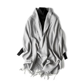 maikun Women's Scarf, Large Scarf, Wool, Scarf, Women's, Large Stole, Wedding, Thick, Student, Solid Color, Pair of Birthdays Gift, Christmas Gift, wool-light grey