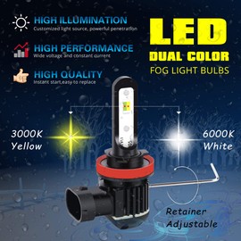 Alla Lighting 5200lm H7 LED Switchback Fog Lights Bulbs, Dual Color 6000K Xenon White/3000K Amber Yellow PX26d Base 12V Lamps Replacement