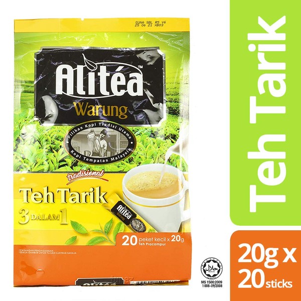 Power Root Alitea Malaysia Warung 3 In 1 Instant Teh Tarik Classic Pulled Milk Tea Halal Malaysia Teatime Breakfast Drinks 20g (0.71 oz) x 20 Sticks