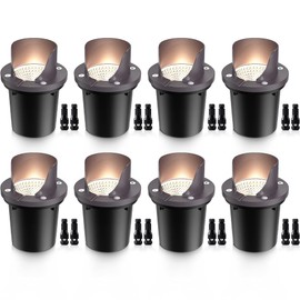 SUNVIE 12W Low Voltage Landscape Lighting Waterproof Outdoor In-Ground Lights Shielded LED Well Lights 12V-24V Warm White Landscape Lighting for Pathway Garden Fence Deck, 8 Pack with Wire Connectors