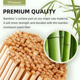 DTmasao 100PCS 8 inch Bamboo Skewers for wooden sticks， BBQ，Appetiser，Fruit，Cocktail，Kabob，Chocolate Fountain，Grilling，Kitchen，crafting and Party. Φ=4mm, More Size Choices 6"/8"/10"/12"/36"