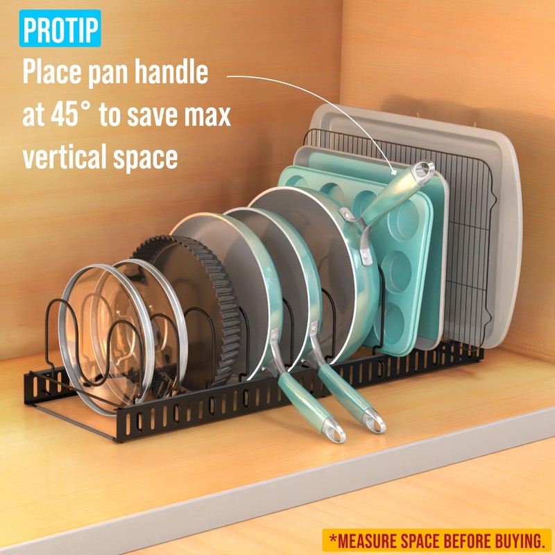 Norcalway Adjustable Bakeware Pots and Pans Organizer Under Cabinet,11 Dividers