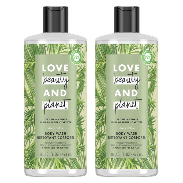 Love Beauty And Planet Body Wash Tea Tree & Vetiver, 16 Ounce (Pack of 2)