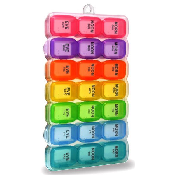 Pill Organizer Box with Snap Lids| 7-day AM/PM | Larger Compartments for Bigger Pills, Multi color