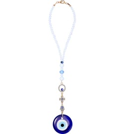 Evil Eye Car Hanging Ornament Evil Blue Eye Charms for Rear View Mirror Beaded Decor Car Accessories Pendent for Window Door Frame Balcony(Cross Style,Blue)