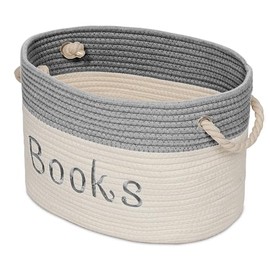 Embroidered Tote Bin - Storage Basket for Nursery - Large Storage Box - Organizing Bedroom, Closet, Classroom (White Book Basket)
