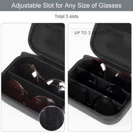 Bukere Travel Sunglasses Organizer Case, PU Leather Adjustable Slots for Multiple Glasses, Hard Eyewear Box for Men Women