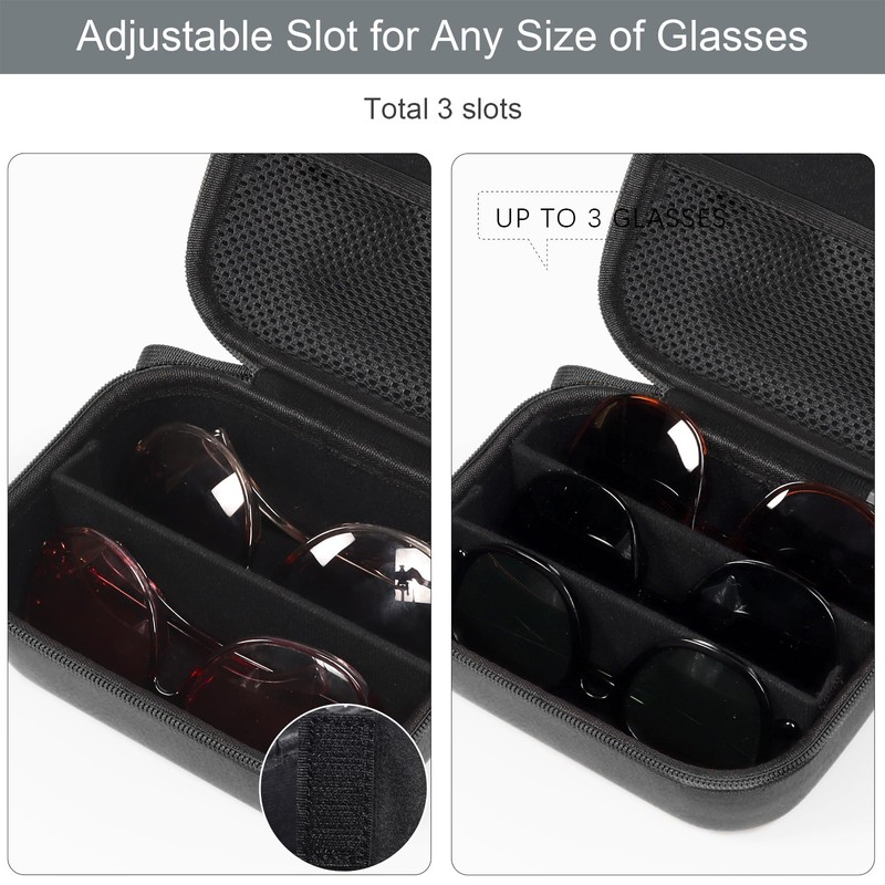 Bukere Travel Sunglasses Organizer Case, PU Leather Adjustable Slots for