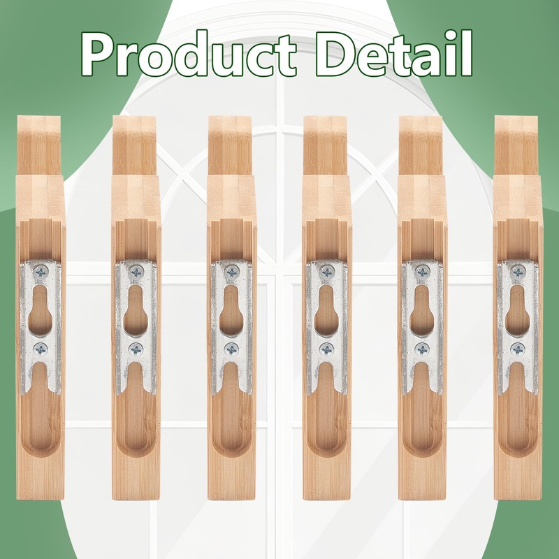 6 Pack Curtain Hooks for Wall, Wooden Shower Rod Holder