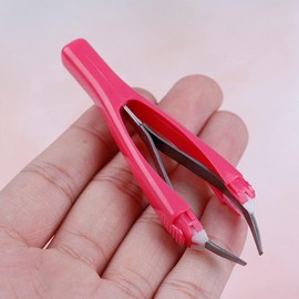 Pink Eyebrow Tweezer, Retractable Eyebrow Pinch Clip Clamps, Slant Tip Eyebrow Trimming Hair Removal Makeup Tool, Automatic Eyebrow Tweezer Tweezers