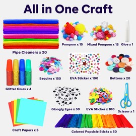 FUNZBO Arts and Crafts Supplies for Kids - Craft Kit with Glitter Glue Stick, Pipe Cleaners Pom Poms Craft & Craft Tools, DIY School Supplies Kit, Girls Toys, Birathday Gifts for Girls Boys Age 4+