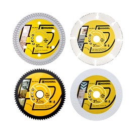HIGHDRIL 3" 75mm Circular Saw Blade Set 4pcs - Diamond/HSS/Carbide Cutting Disc for Angle Grinder Cutting Soft Metal Copper Aluminum Tile Marble Granite Plastic Wood Glass
