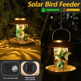 PENXUA PENXUA Solar Bird Feeder for Outdoors Hanging, Gifts for Mom Grandma Women, Metal Waterproof Outside Wild Bird Feeders,Cardinals Feeders, Gifts for Bird Lovers, Lantern Light, Garden Decoration