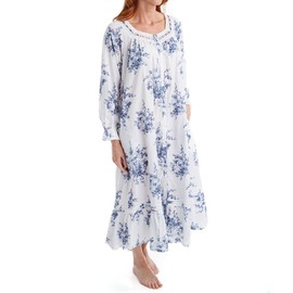 LA CERA Women's Plus 100% Cotton Woven Floral Button Front Robe, 1211RX, White/Blue, 1X
