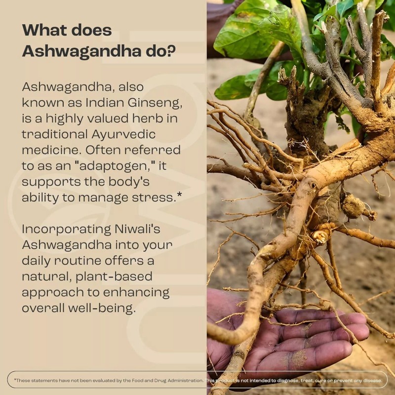 Niwali Ashwagandha Root Herbal Supplement Stress Relief, Mood, & Energy