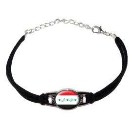 Iraq Iraqi Flag - Novelty Suede Leather Metal Bracelet - Black