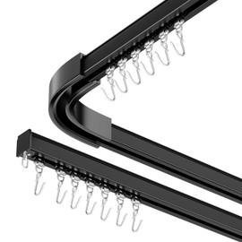 Room divider Ceiling Track set for Curtains with hooks, Corner Connectors(Set of 2) and top brackets Curtain Rail System (6-9 ft Track Set)