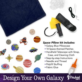 Pinwheel Crafts DIY Soft Space Pillow Kit with Planet Patches, Kids Telescope, Learn Astronomy Solar System, Make Your Own Plush Craft, Sewing Kit for Beginners Interactive Science Project Kit