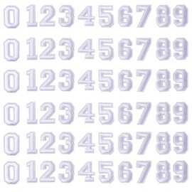 J.CARP 60Pcs White Number 0 to 9 Patches Iron on Sew on Letters for Clothing, Hats, Shoes, Backpacks, Handbags, Jeans, Jackets etc.