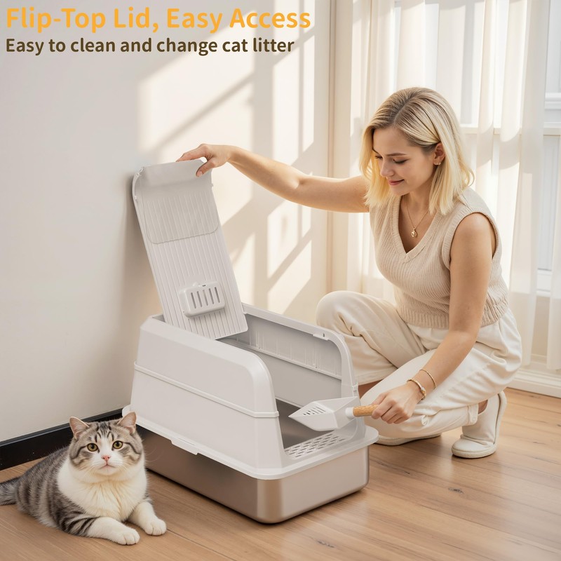 UNZIPE Stainless Steel Litter Box with Lid, XL Extra Large