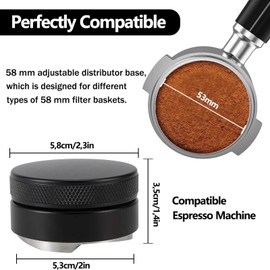 Yudobliss 53 mm Coffee Distributor, Tool for Leveling Ground Coffee, Aluminium Alloy Leveler, Ground Coffee Leveling Tool, Barista Accessories Leveler Tool, Black