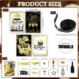 24 Stück Abschluss Flaschenetikett mit Schleife,Bachelor Deko Konfetti Schwarz Gold,Prüfung Bestanden Geschenk,2024 Geschenk Graduation,für Prüfung, Bestanden, Führerschein