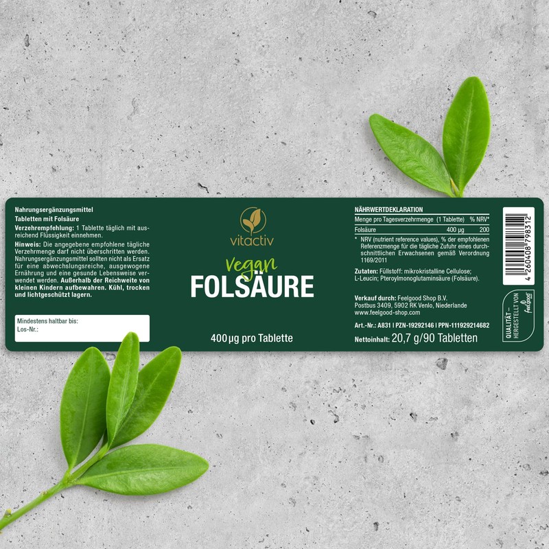 VITACTIV Folsäure 400µg - 270 Folsäure Tabletten (9 Monate) -