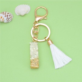Suweibuke Cute Beige Key Chains for Women Girls, Initial Letter Keychains with White Tassel, Charms for Key Handbags Backpacks (I)