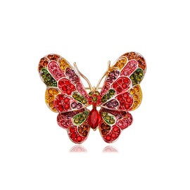 Red Butterfly Rhinestone Brooch Pin for Women Girls Men Colorful Crystal Cluster Fashion Cartoon Animal Lapel Pins Dress Accessories Unisex Delicacy Birthday Christmas Party Jewelry