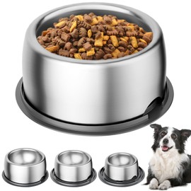 UPSKYPET 304 Stainless Steel Dog Bowls, Heavy Duty Dog Food Bowl with Extra Strong Non-Slip Mat, Thick Metal Base Water Bowl with Lick Mat for Small, Medium, Large Dogs, Indoor/Outdoor (19.8 oz)