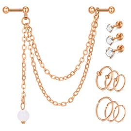 VFUN Conch Earrings with Chain Stainless Steel Helix Cartilage Hoop Earrings 16G Helix Stud Earring Diamond CZ 3MM 4MM 5MM Lobe Earrings Jewellery Dia 8-12MM Rose gold