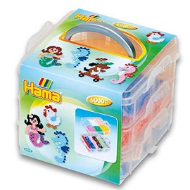 Hama Perlen 6703 Set with Sorting Box and Approx. 6,000 Colourful Midi Iron-On Beads with Diameter 5 mm, Approx. 16 x 15 x 13 cm, 3 Pin Plates, Includes Ironing Paper, Creative Craft Fun for Young and
