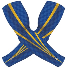 B-Driven Sports Premium Blue Yellow Arm Cover Compression Sleeves - Built To Last- Strong Pro-Fit Cooling & Moistuere Wick Fabric For Comfort & Durability. S/M