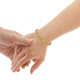 Touchstone Indian Bollywood Floral Marquise Oval Rectangle Round Cuts Faux Emerald Green White Cubic Zirconia CZs Designer Jewellery Openable Bracelet in Gold Tone for Women