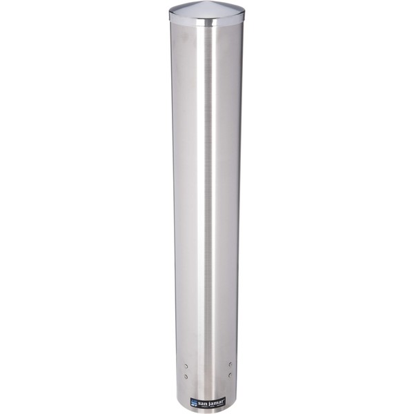 San Jamar C4200PF Stainless Steel Pull Type Foam Beverage Cup Dispenser, Fits 4oz to 10oz Cup Size, 2-3/4" to 3-3/8" Rim, 23-1/2" Tube Length