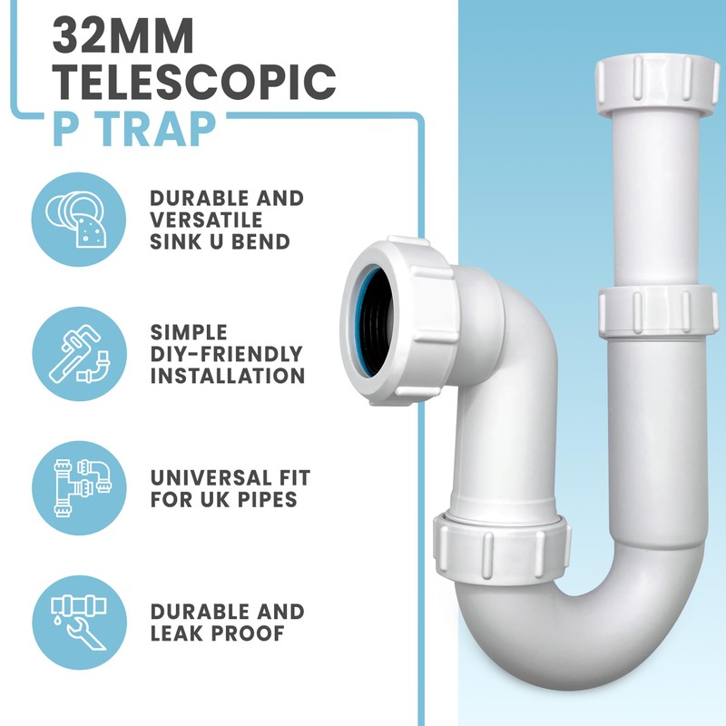 CranPlas | 32MM Telescopic P Trap | Sink Waste Trap