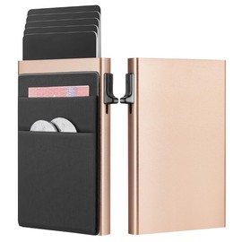 JESWO Pop Up Credit Card Holder with Multiple Card Slots, Slim Wallet with RFID Protection, Holds 6 Cards and Cash (Gold)