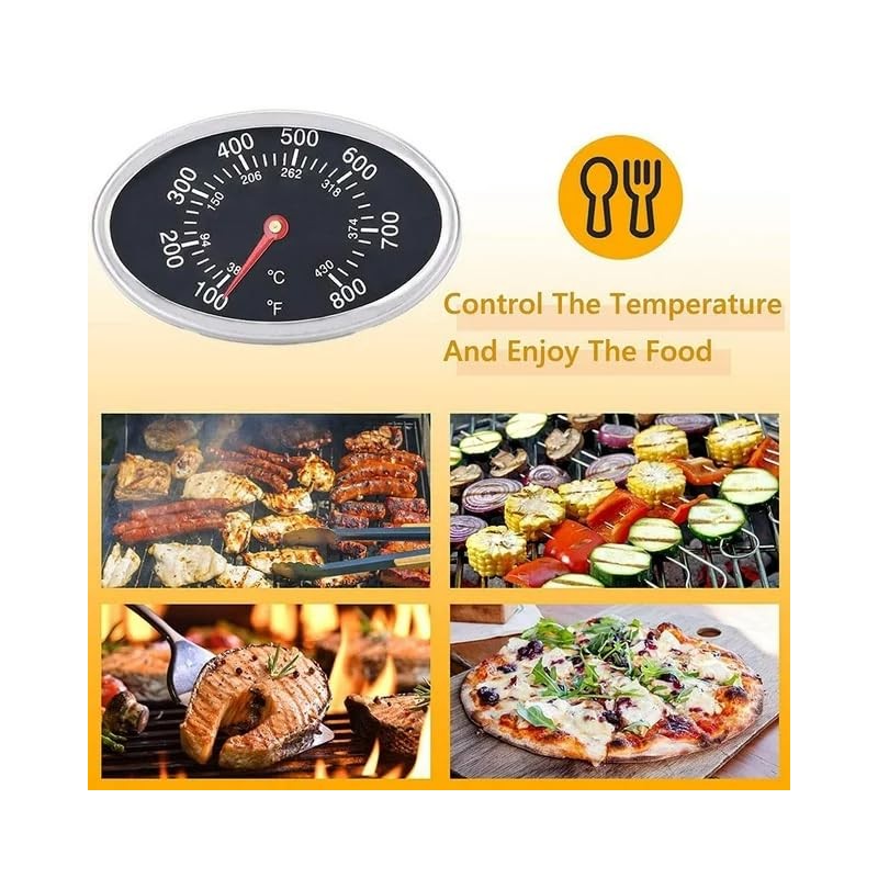 Black Grill Lid Thermometer Heat Indicator Replacement for Grill Master