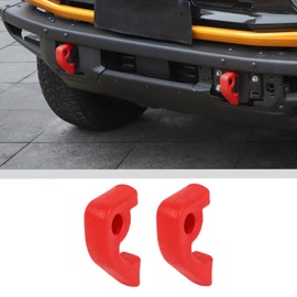 JWWY Front Bumper Tow Hook Covers Tow Trailer Hitch Receiver Cover Towing Hitch Rubber Sleeve Protector Cover Trim Fit for 2021-2025+ Ford Bronco Exterior Accessories Red 2PCS (Fixed)