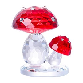 JATYFING 2.75in Crystal Mushroom Decor for Mushroom Lover Home Table Ornament Collectible (Red)
