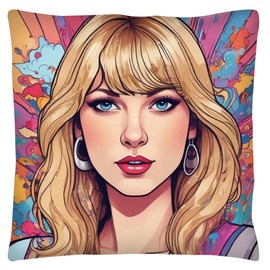 The Beach Stop Decorative Colourful Pop Art Unique Celebrity Picture Accent Cushion Cover | Home and Bedroom Decor Gift Idea | 45x45cm 18x18 | Tayler Pop Art
