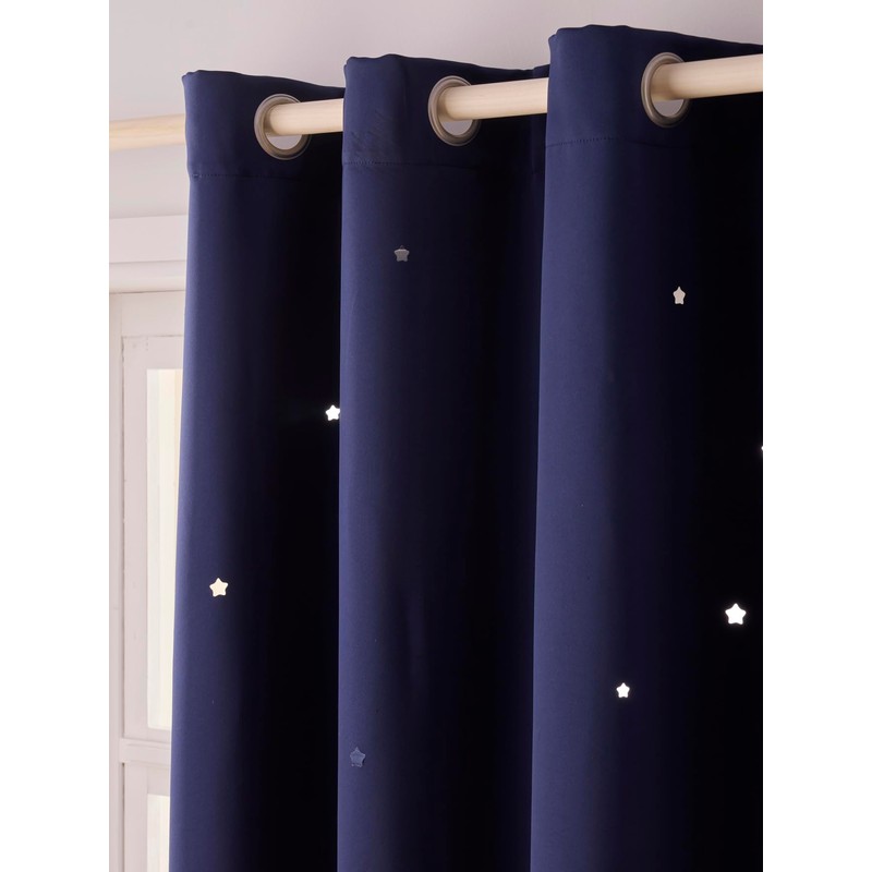 Vertbaudet Blackout Curtain with Cut-Out Stars Navy 135 x 180