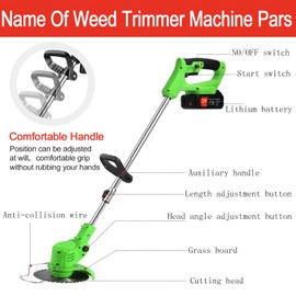 Weed Wacker Battery Operated, 21V 1500mAh Battery Powered Weeder String Trimmer with 2 Batteries and 3 Blades, Weeder Lightweight Powerful Weeder Battery Powered for Yard and Garden Weeder (Green)