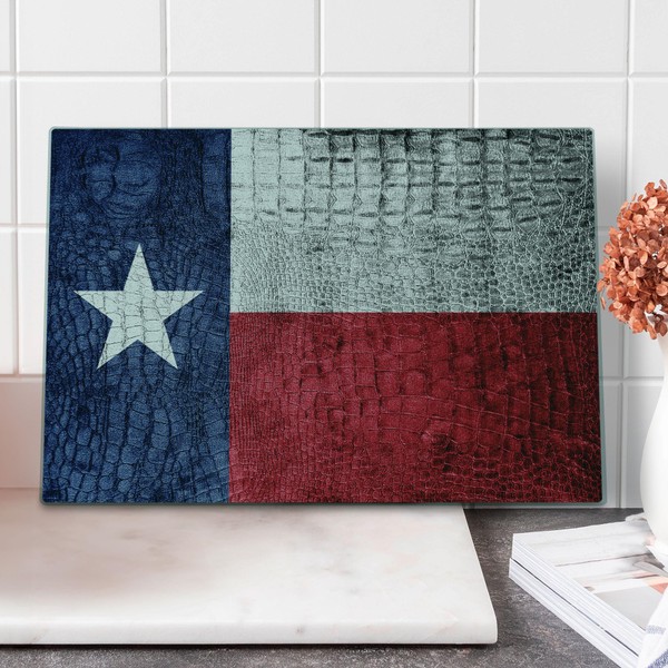 Lunarable Western Cutting Board, Texas State Flag Painted on Crocodile