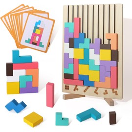 WISBOOK Wooden Colored 3D Russian Block Puzzle Jigsaw Puzzle Toy Montessori Educational Gift for Boys and Girls Board Game Educational Toys for Toddlers Brain Teasers for Toddlers 3-6 Years