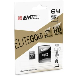 Emtec ECMSDM64GXC10 EliteGold 64GB microSDXC Speicherkarte - Highspeed, SD-Adapter UHS-I, U1, bis 85 MB/Sek