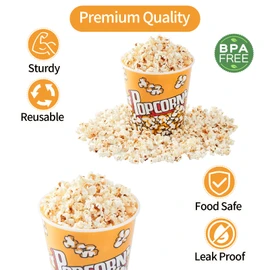 Recipientes de plástico para palomitas de maíz de estilo retro reutilizables para noche de película, 7.1 x 7.1 x 5.1 pulgadas (paquete de 5)