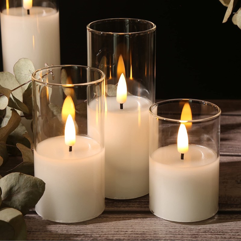 Eywamage 5 Pack Clear Glass Flameless Candles with Remote, Flickering